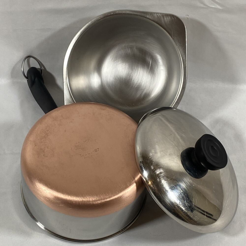 Revere Ware 1 1/2 Qt Copper Bottom Pot Lid Double Boiler Clinton 87 Stainless